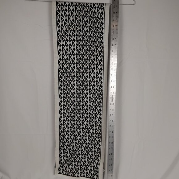 Michael Kors MK Logo Knit Scarf | Black & White Monogram Classic Designer Style - Picture 1 of 3
